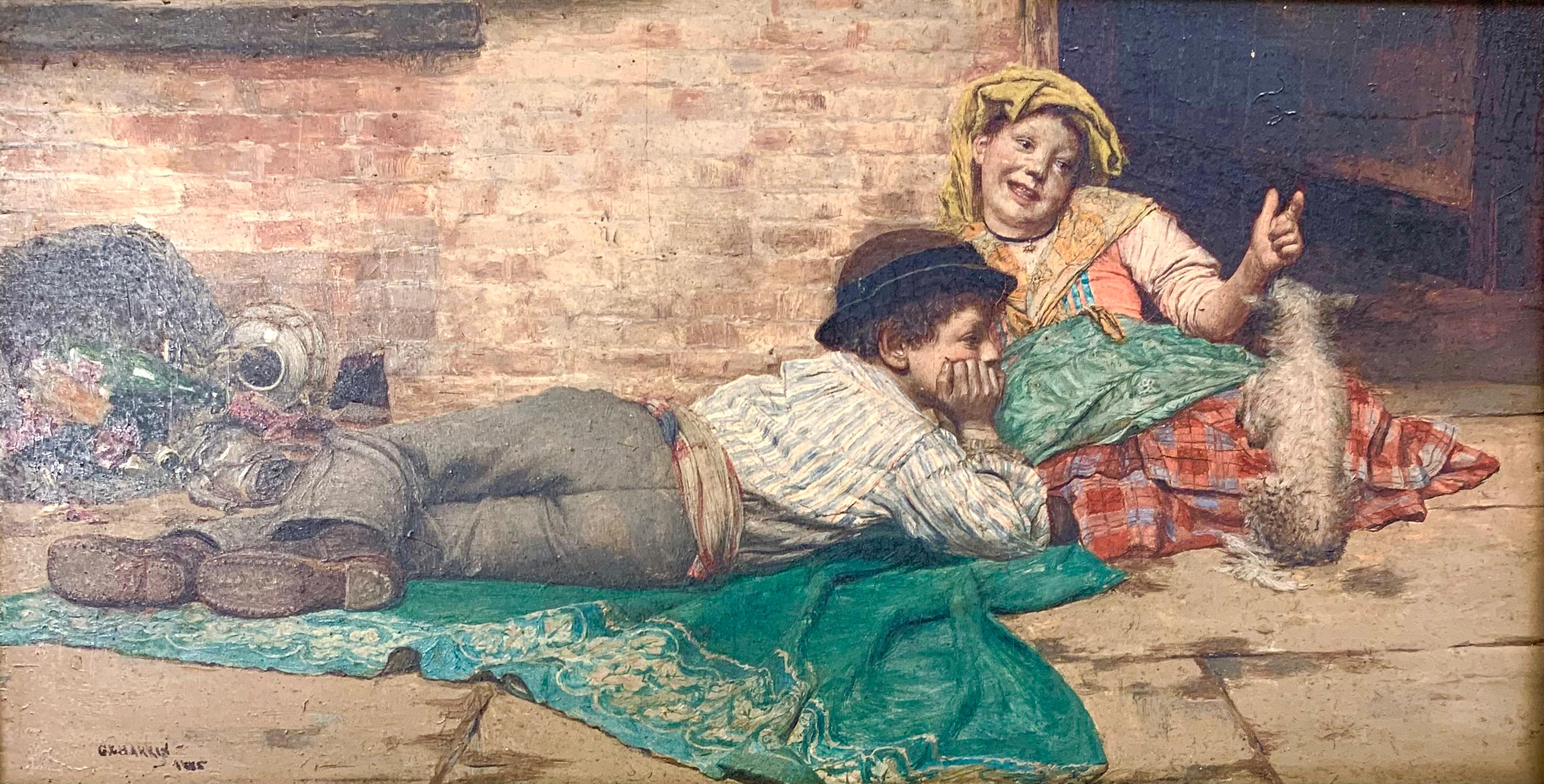 «Speak », peinture réaliste américaine, XIXe siècle - Painting de Charles Xavier Harris