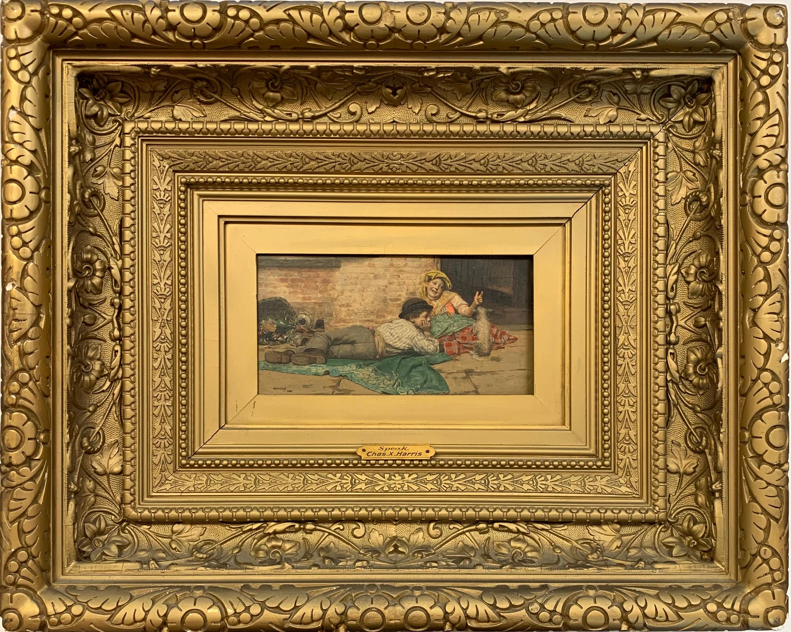 Portrait Painting Charles Xavier Harris - «Speak », peinture réaliste américaine, XIXe siècle