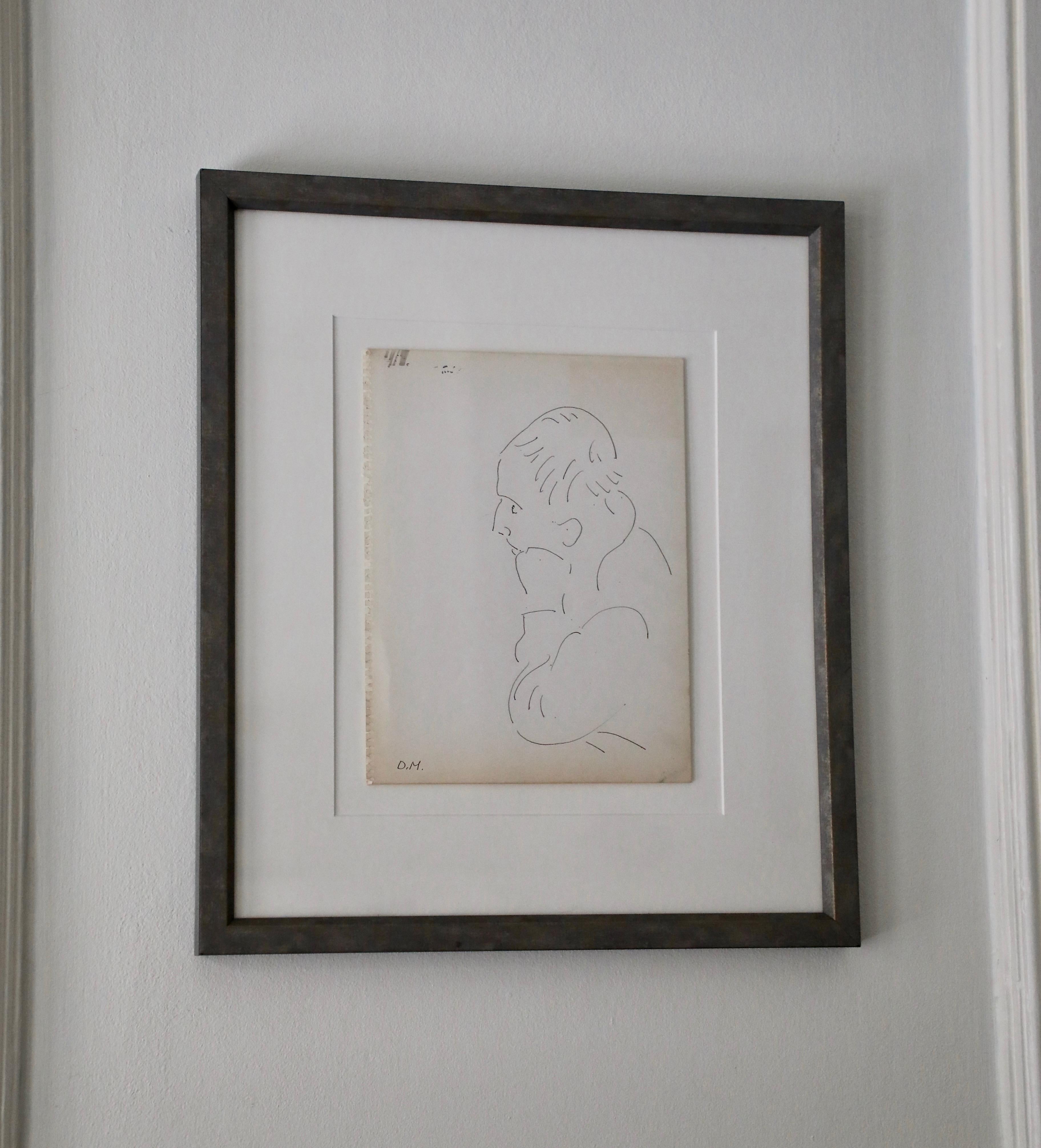 Dora Maar Figurative Art - Untitled Drawing of a Man in Profile