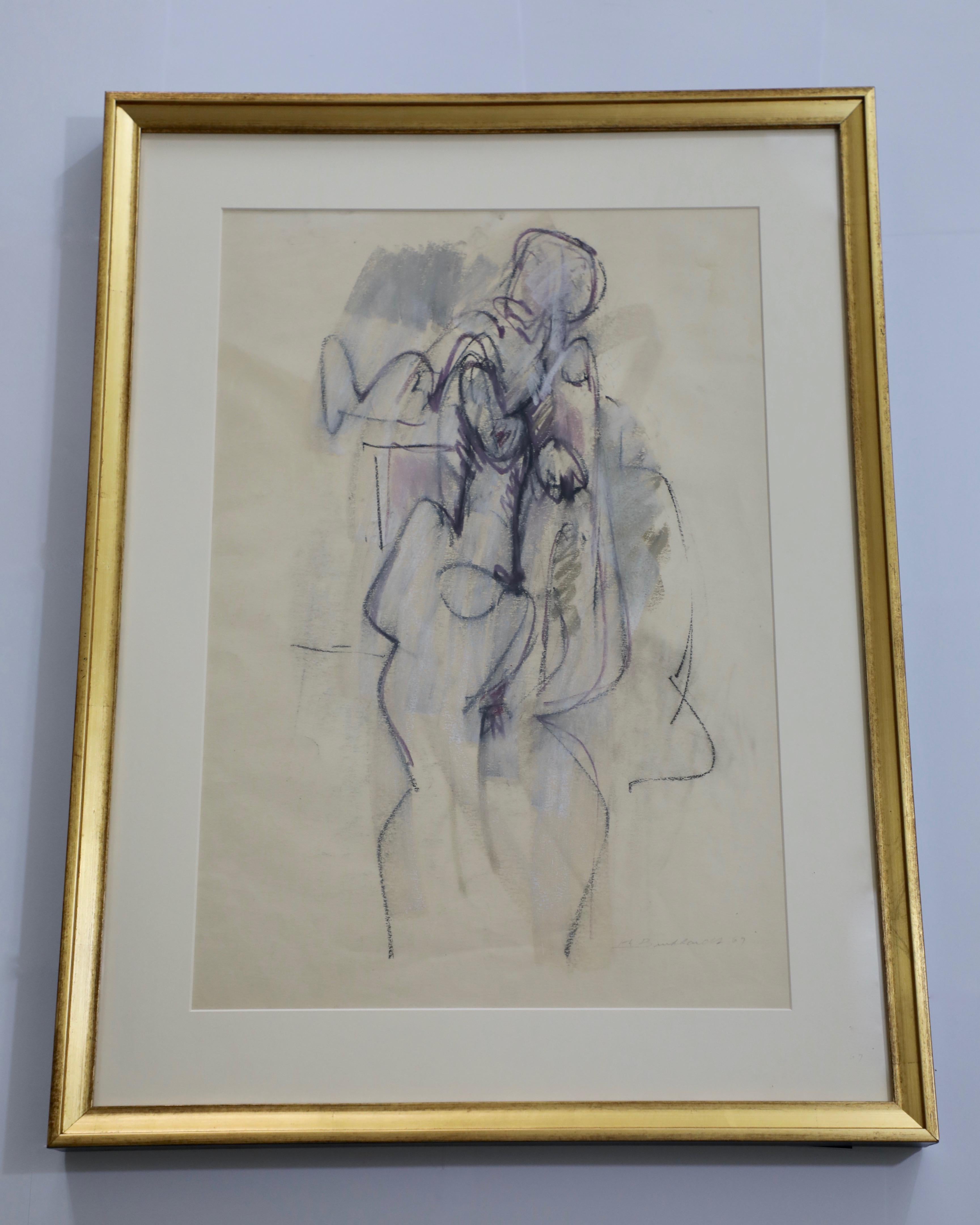 Hans Burkhardt Abstract Drawing - Untitled Figural Pastel Drawing on Paper