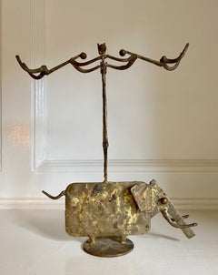 Acrobats on Elephant Brass Playful Kinetic Sculpture