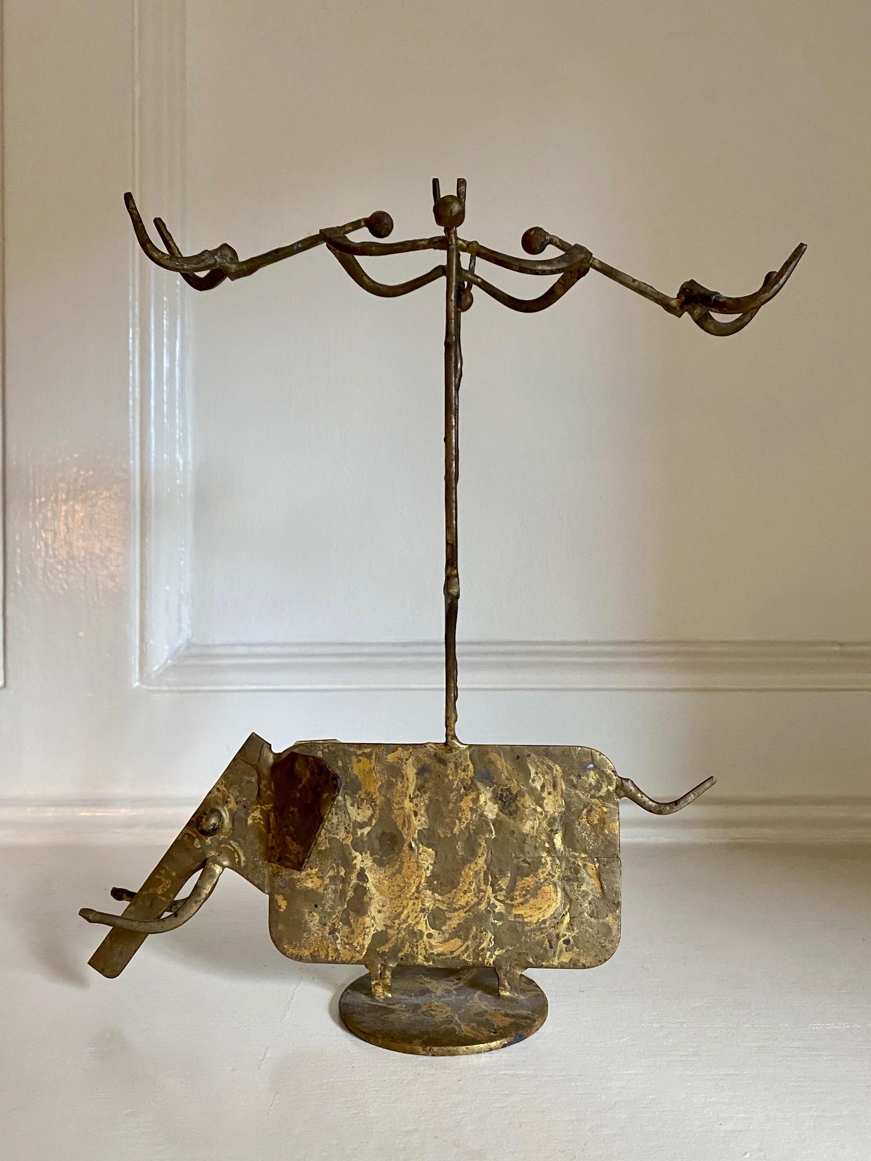 Acrobats on Elephant Brass Playful Kinetic Sculpture For Sale 3