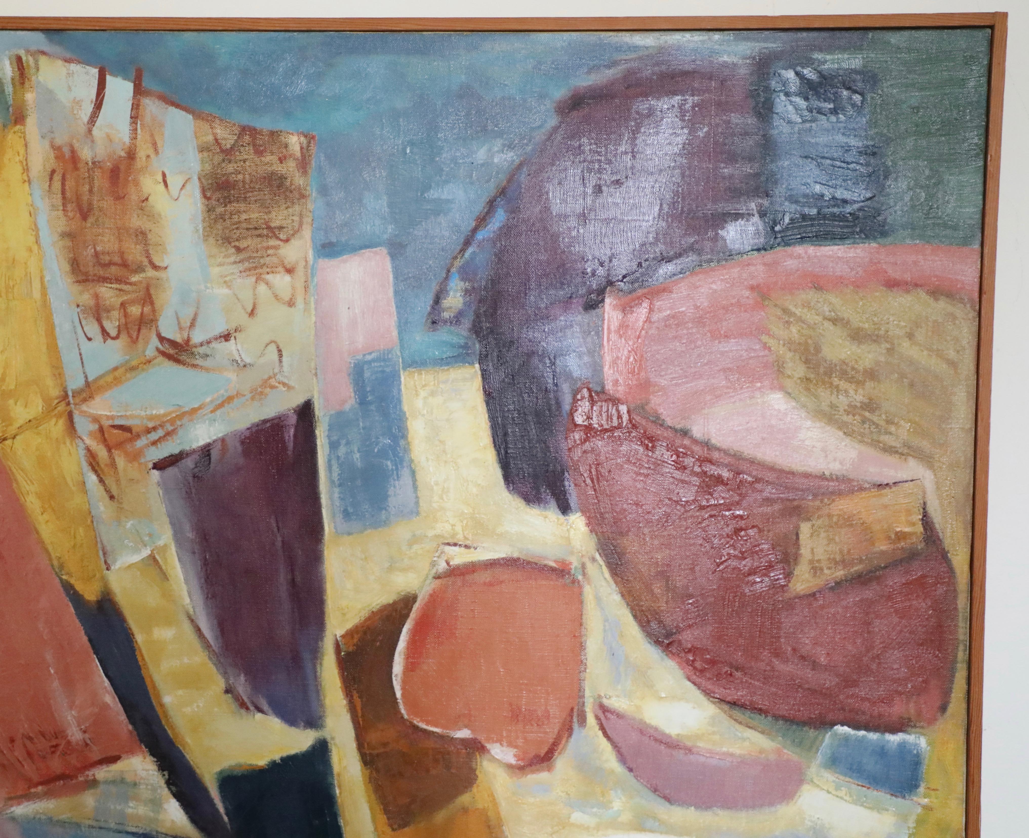Tibor Pataky, Abstract Oil on Canvas, Boatyard  1