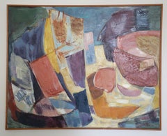Tibor Pataky, Abstract Oil on Canvas, Boatyard 