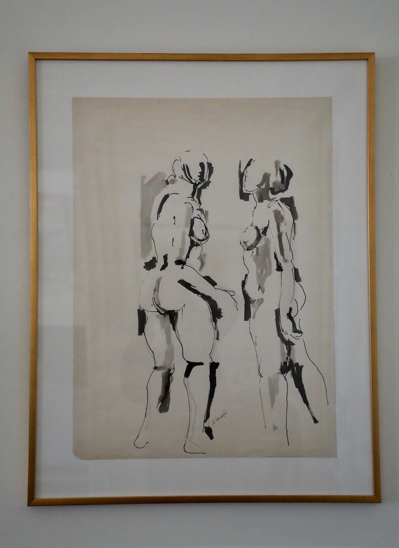 This is an example of Salvatore Grippi's iconic figural works.  Signed in pencil.  Purchased from his estate via auction.  Paper size:  25 7/8 x 18 3/4 inches.

An important member of the New York School of Abstract Expressionists, Grippi was born