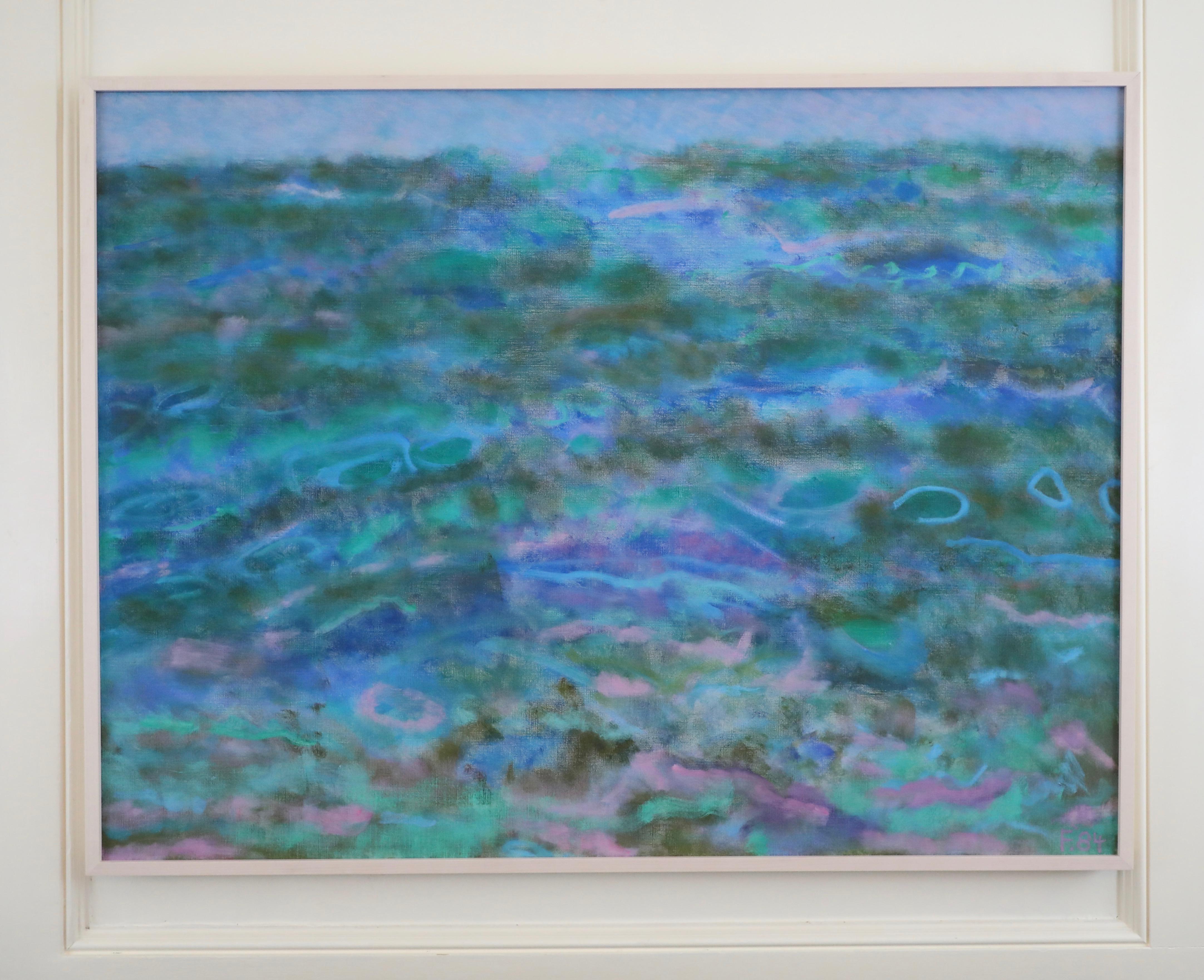 Elaine Kaufman Feiner Abstract Painting - Abstract Oil on Canvas, "Towards the Shore" (Florida Keys)