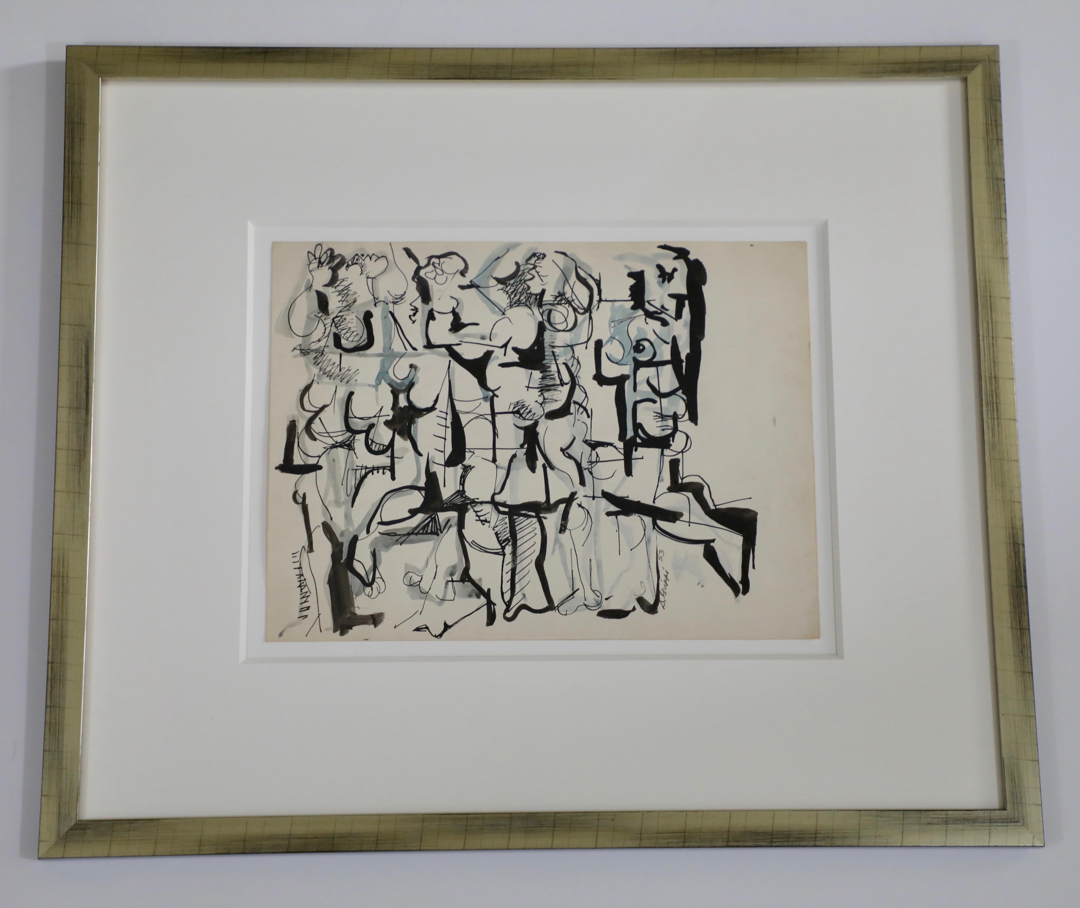 Salvatore Grippi Abstract Drawing - Mythological themed Figures on Paper