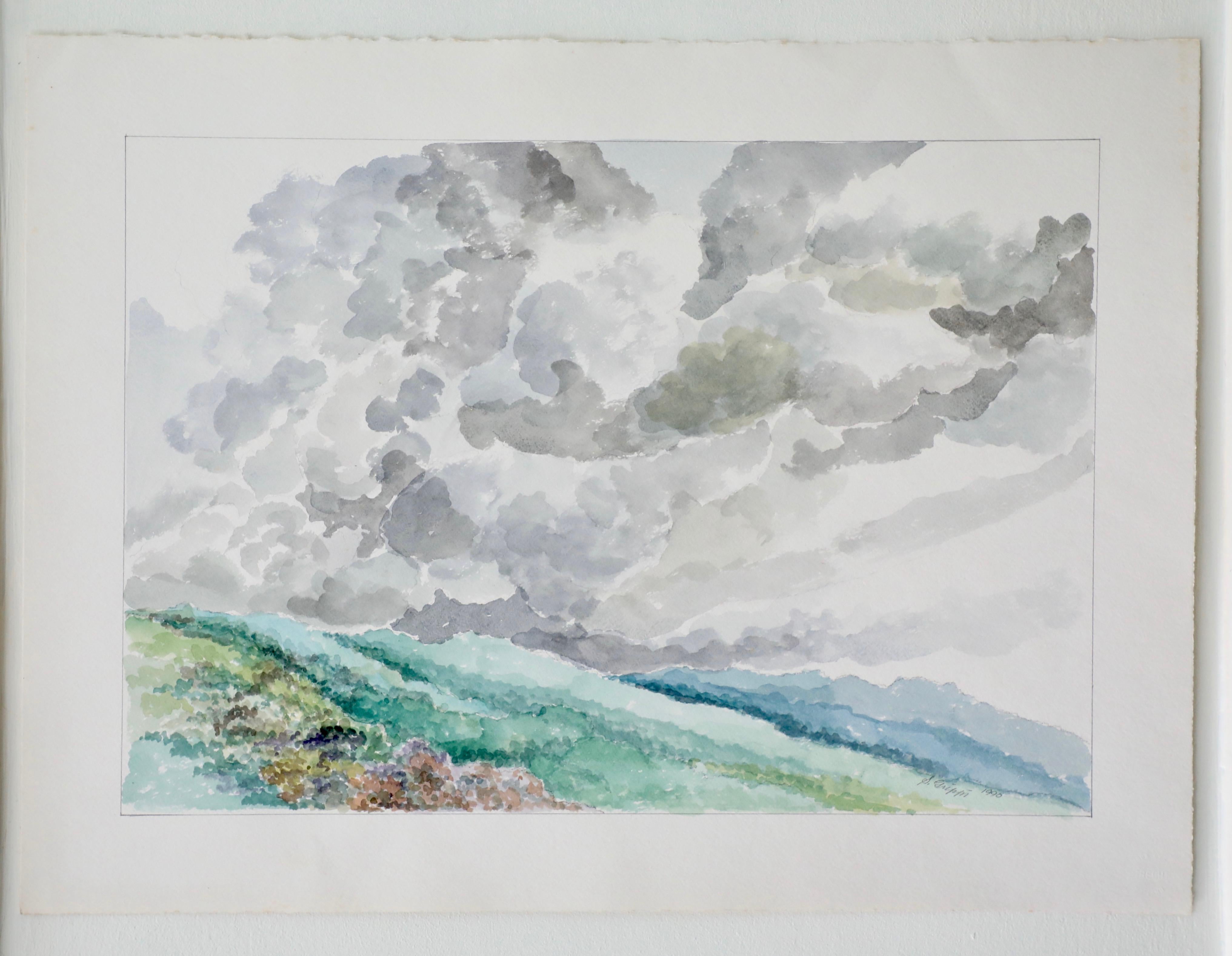 Watercolor and Pencil Landscape - Gray Abstract Drawing by Salvatore Grippi
