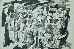 Figurative Marker and Ink Wash Collage on Paper
