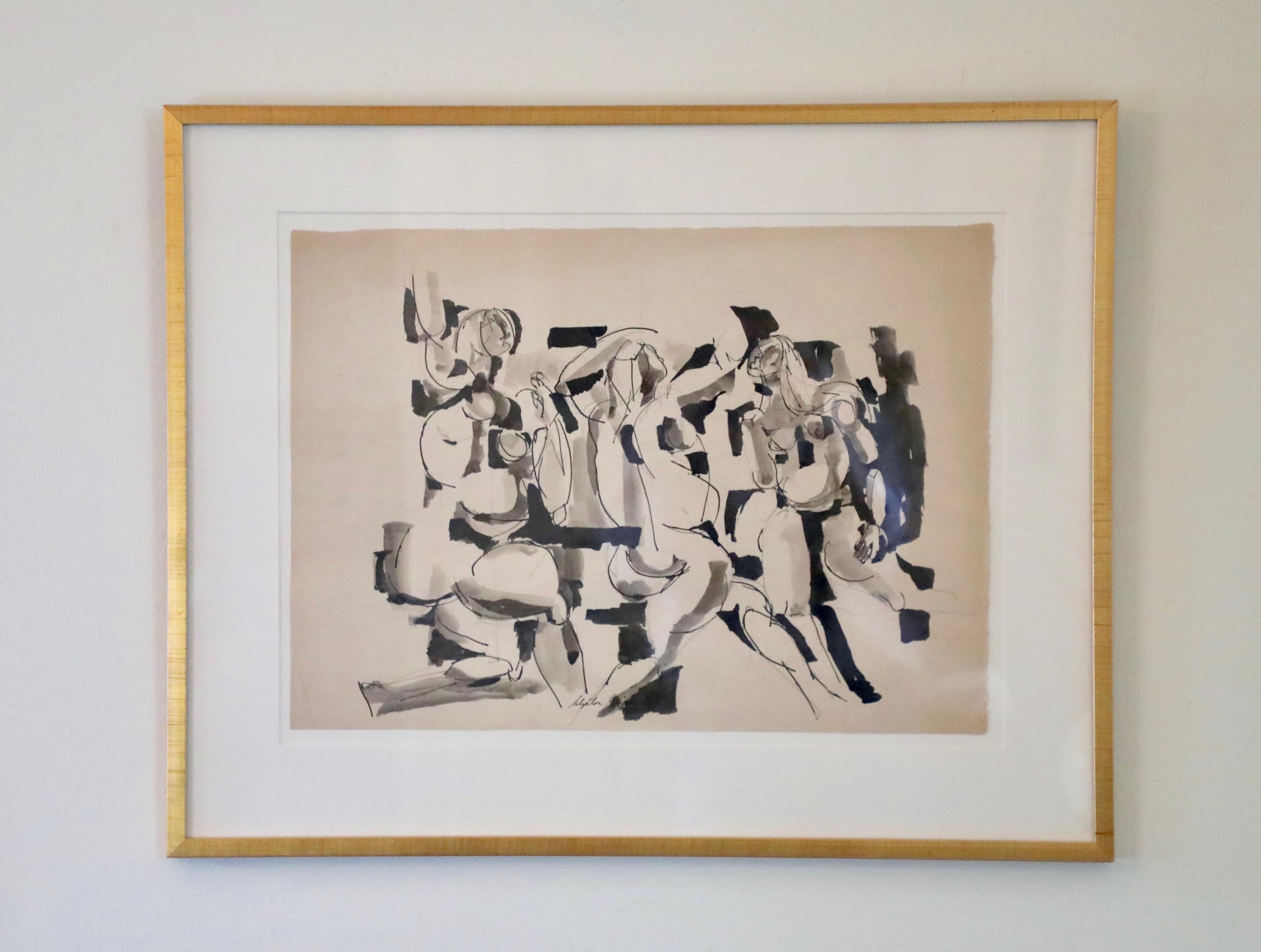 This is an example of one of Salvatore Grippi's iconic figural works.  Signed in pencil.  Purchased from his estate via auction.  Paper size:  12 1/4 x 17 1/2 inches. Recent frame with new mat and plexiglass.

An important member of the New York