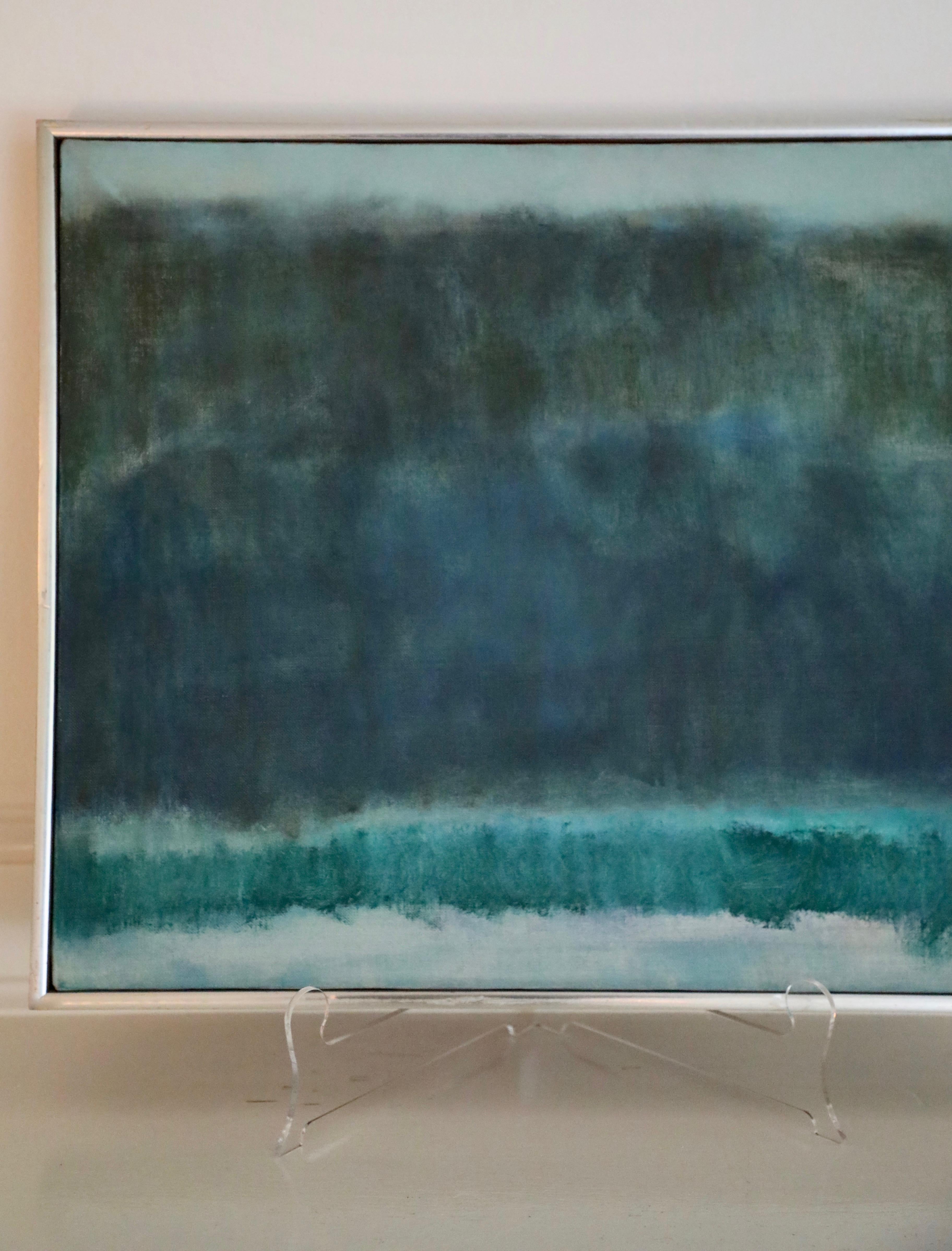 Abstracted Landscape Oil on Canvas, Fog - Gray Abstract Painting by Elaine Kaufman Feiner