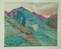 Vintage Watercolor and Graphite Landscape on Paper