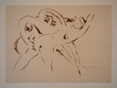 Sepia Ink Drawing on Paper, Leda and the Swan