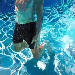 Up From Below, Samantha French Oil on Canvas Swimming Pool Swimmer Water Male