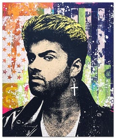 Greg Gossel "George Michael 1" Pop Art Musician Music Collage Black Blue Tan