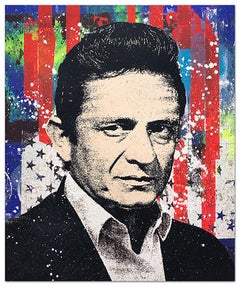 Greg Gossel "Johnny Cash 1" Pop Art Musician Music Collage Red Blue
