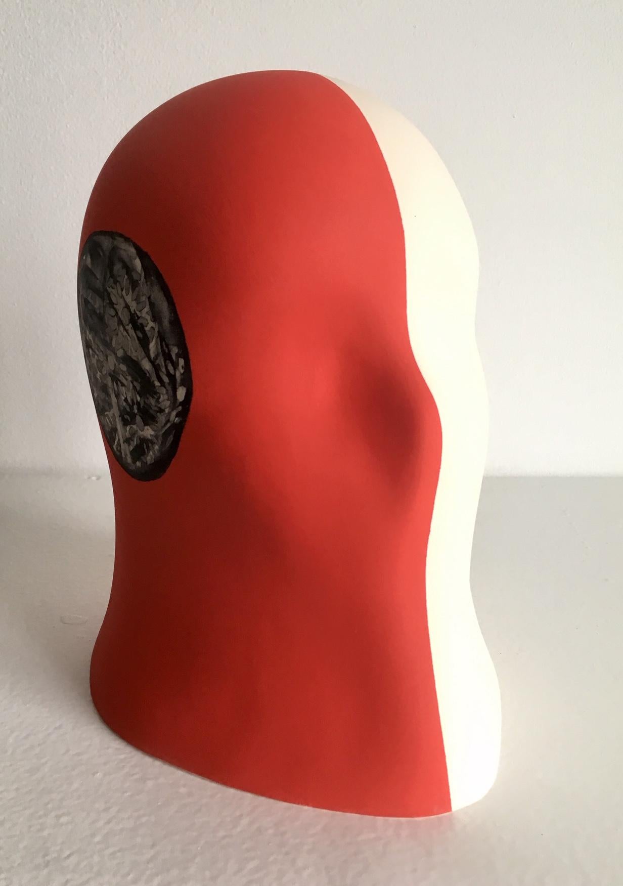 Chloe Rizzo, "Taking Flight Veil" Sculpture Porcelain, Glaze, Red White, Female/Woman

"Taking Flight Veil" is a ceramic/porcelain glaze sculpture from a series by artist Chloe Rizzo.  Her "Veil Series" depicts a female head veiled by an overall
