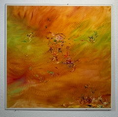 Synthesis, Reginald Pollack Abstract Expressionist Oil Masonite Orange Yellow