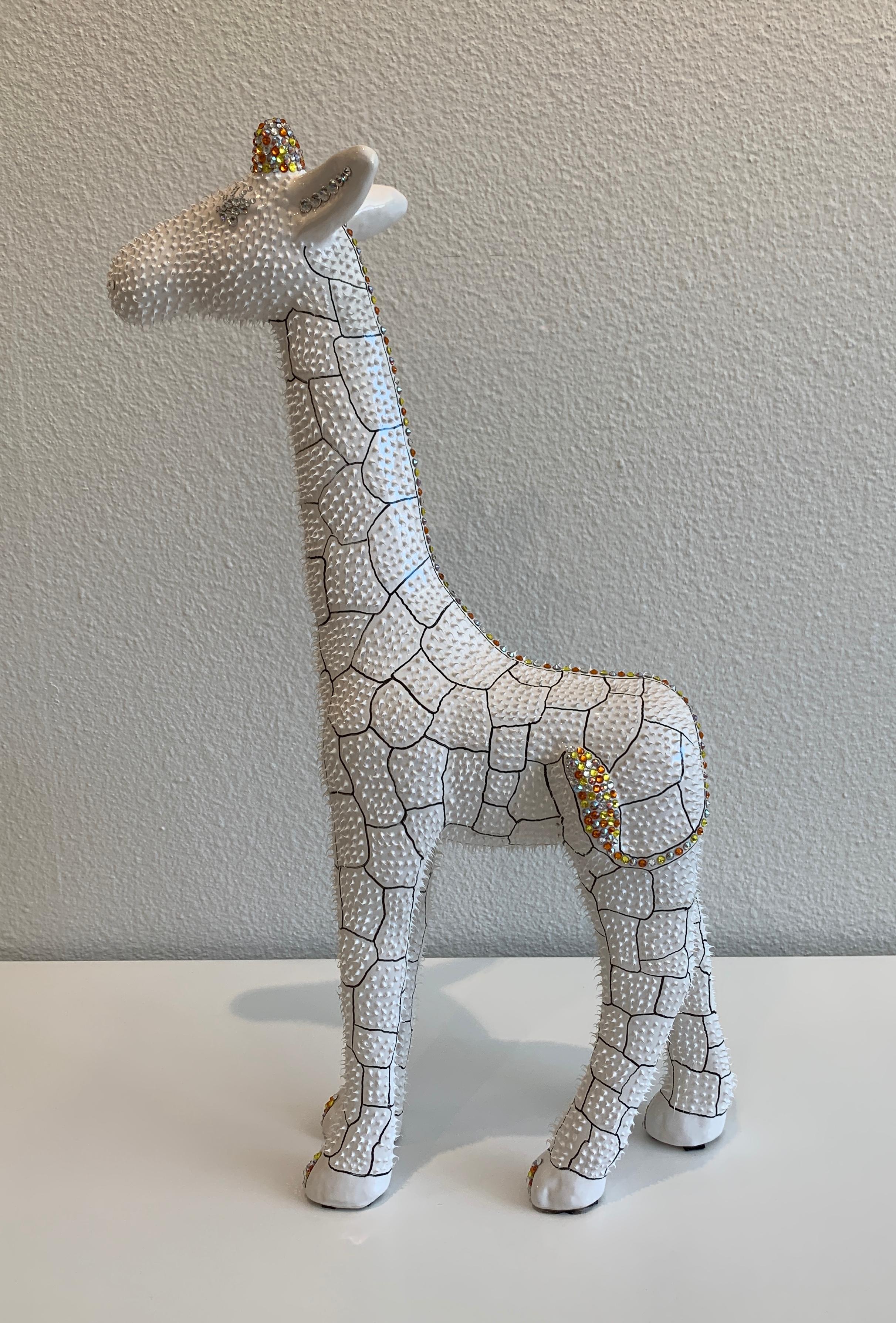 Eddy Maniez Figurative Sculpture - Eddie Maniez "Giraffe" Sculpture French Ceramic Silicone White Swarovski Crystal