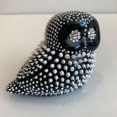 Eddie Maniez "Owl" Sculpture French Ceramic Silicone White Swarovski Crystal
