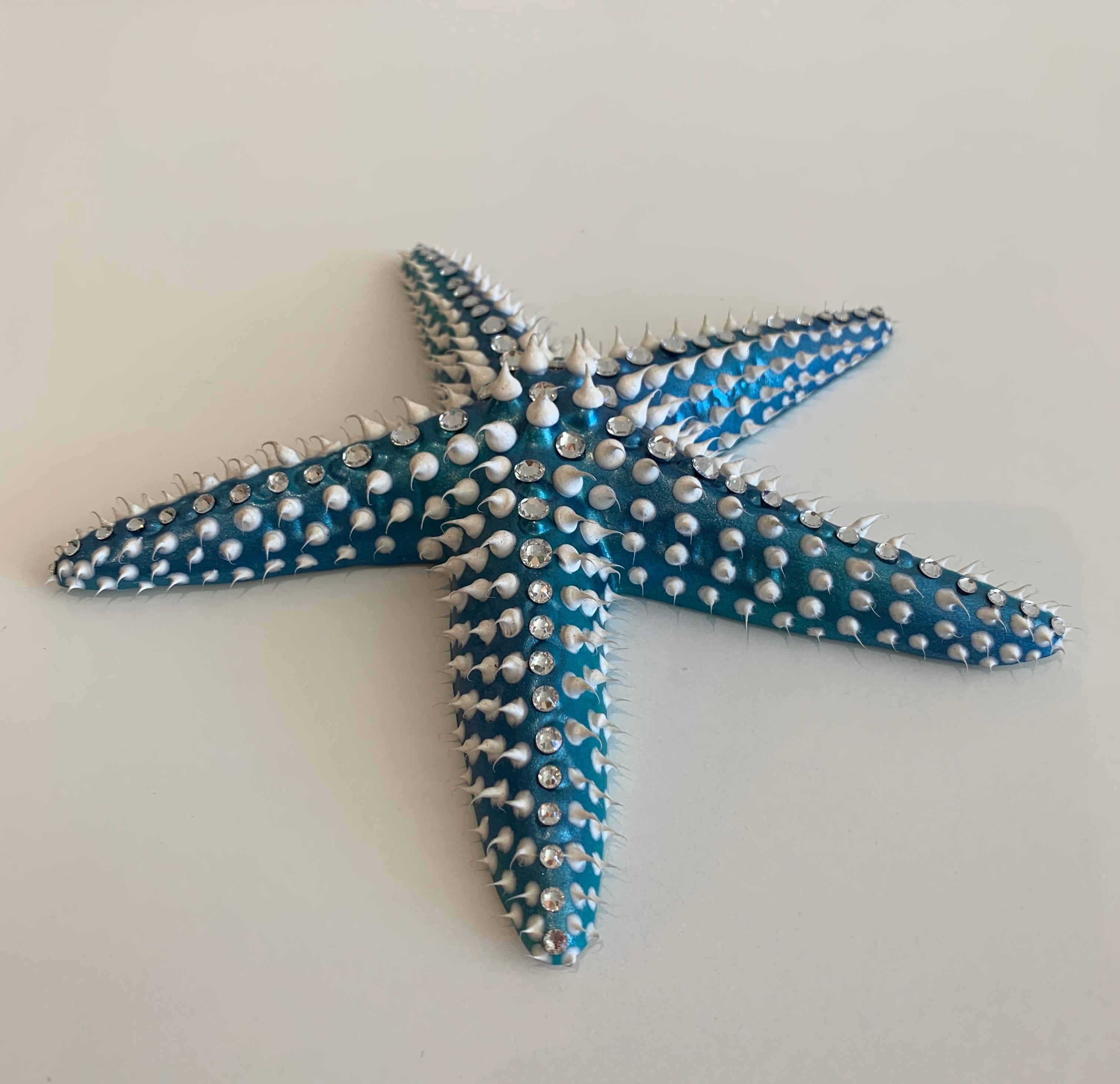 Eddy Maniez Figurative Sculpture - Eddie Maniez "Starfish Large" Sculpture French Ceramic Silicone Blue Swarovski