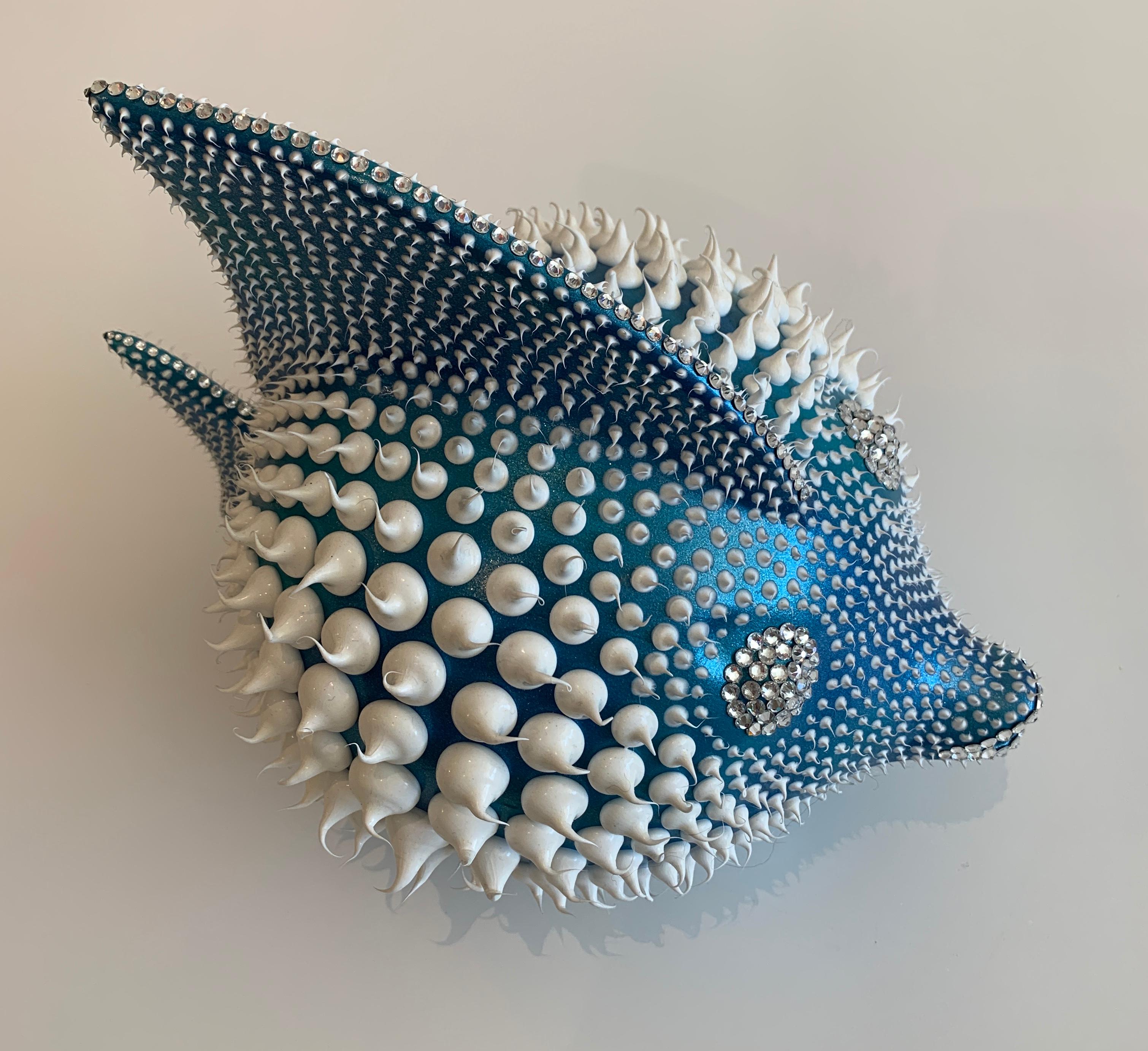 Eddie Maniez: „Moonfish Large“, Skulptur aus französischer Keramik mit Silicone-Blauem Swarovski im Angebot 5