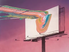 Zack Smithey "Billboard Splash" Abstract Oil Enamel Board Pink White Sign Framed
