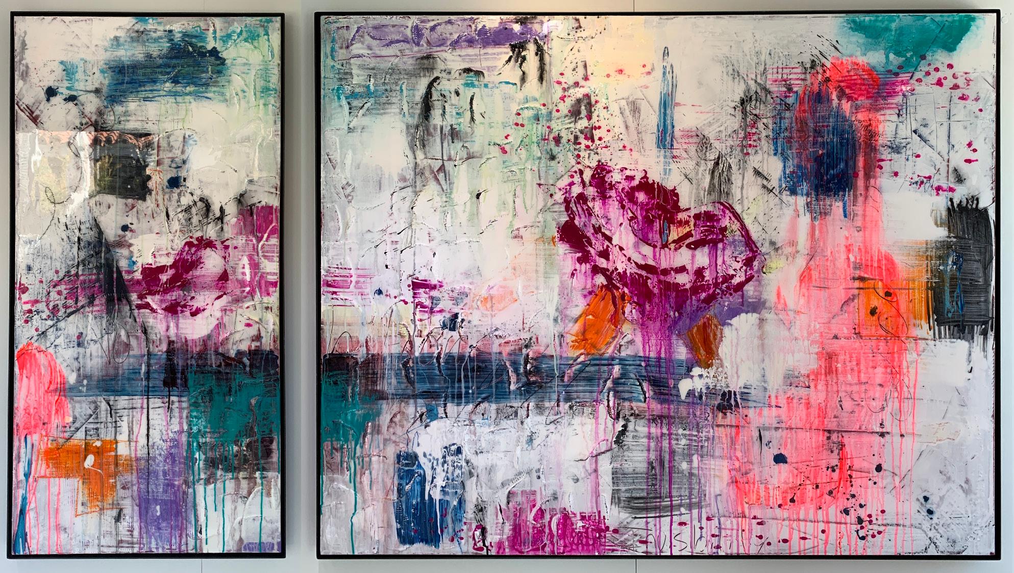 Peri Gutierrez "Contemplative" Diptych Mixed Media Canvas Abstract Acrylic Frame Abstract Expressionism Multicolor Resin Female Women Woman

Guru and Student (in Pink) sit and converse in many means.  Begun in 2007, completed in 2019.

Mixed Media