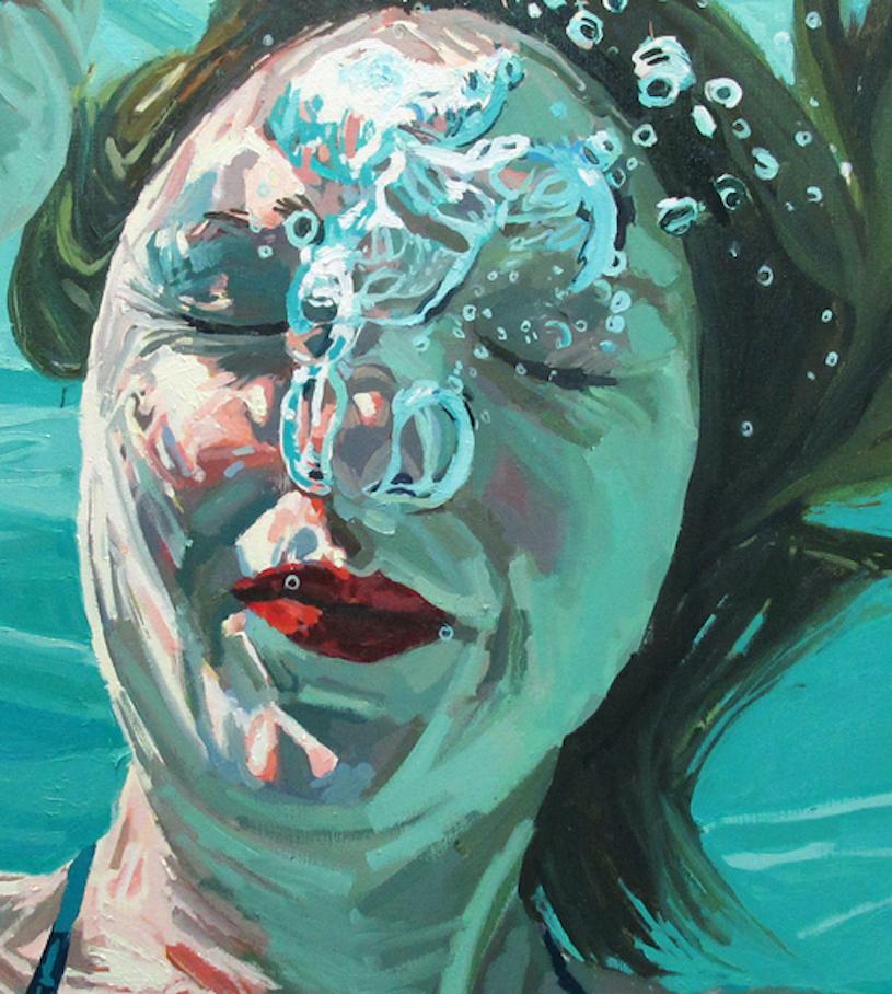 Release, Samantha French Oil on Canvas Swimming Pool Swimmer Water Female

Samantha French's work is highly regarded and sought after for line it skirts between abstract and realism.  A well-known NY based artist, her popularity has soared since