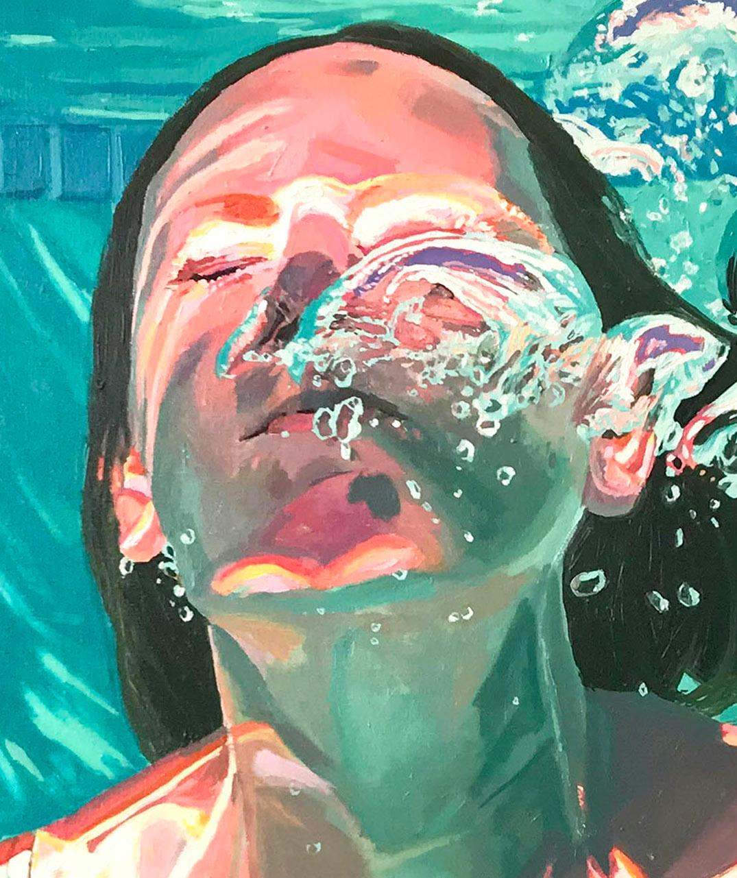 From The Sun, Samantha French Oil on Canvas Swimming Pool Swimmer Water Female

Samantha French's work is highly regarded and sought after for line it skirts between abstract and realism.  A well-known NY based artist, her popularity has soared