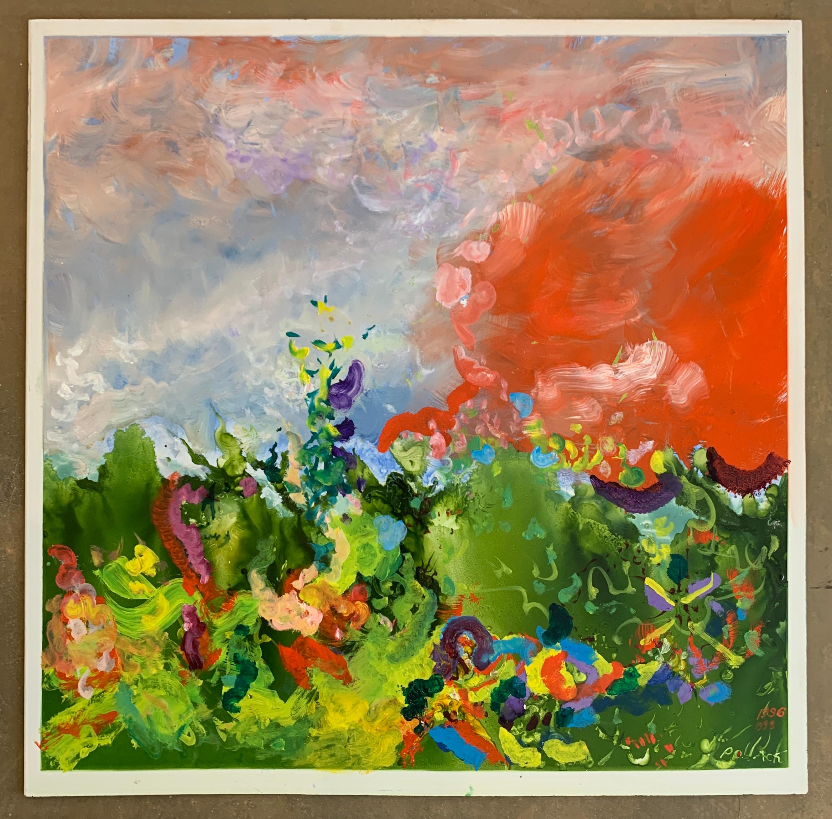 Summer Dance, Reginald Pollack Abstract Expressionist Oil on Masonite Flowers 1