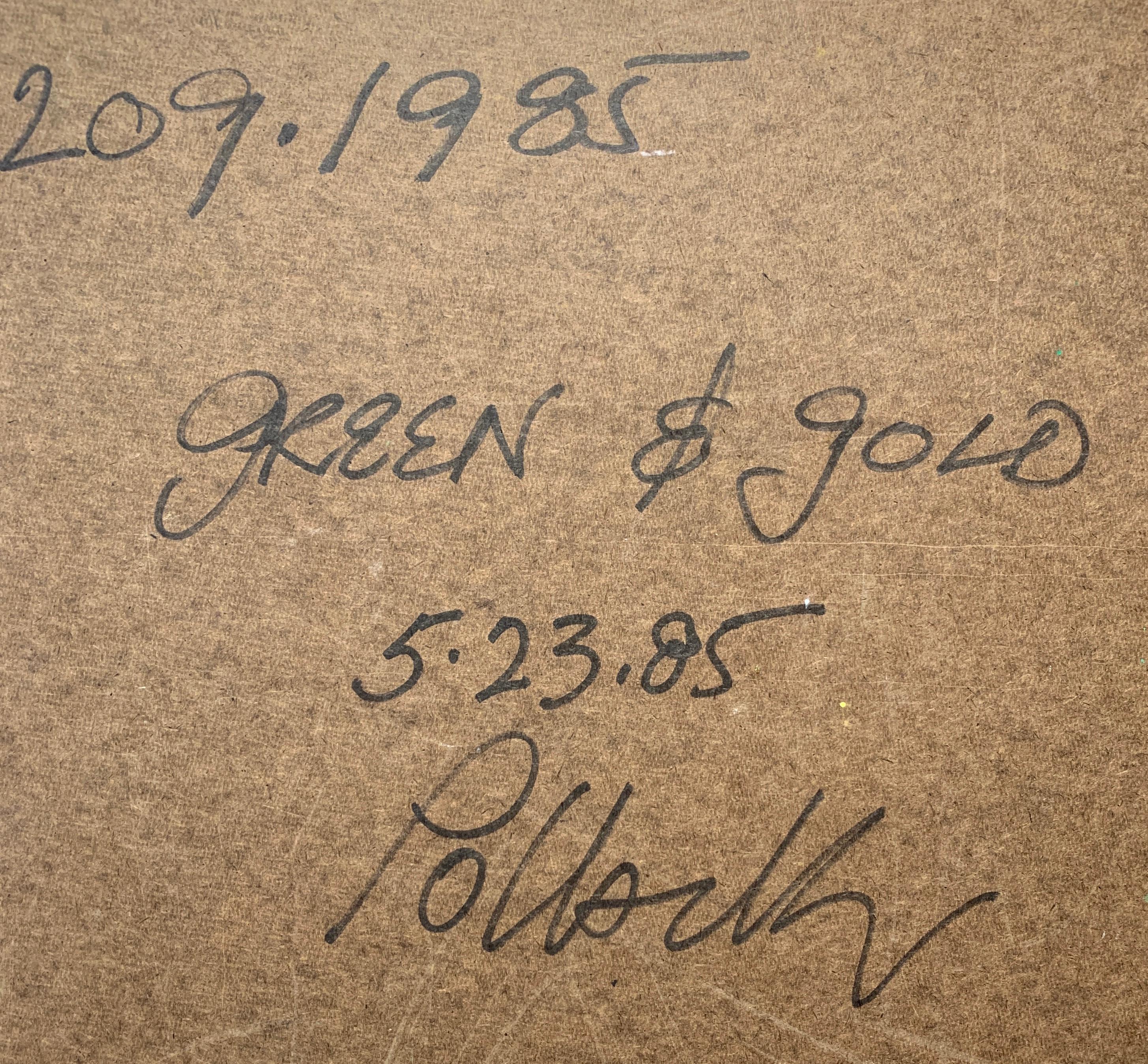 Green and Gold, Reginald Pollack Abstract Expressionist Oil on Masonite Meadow 2