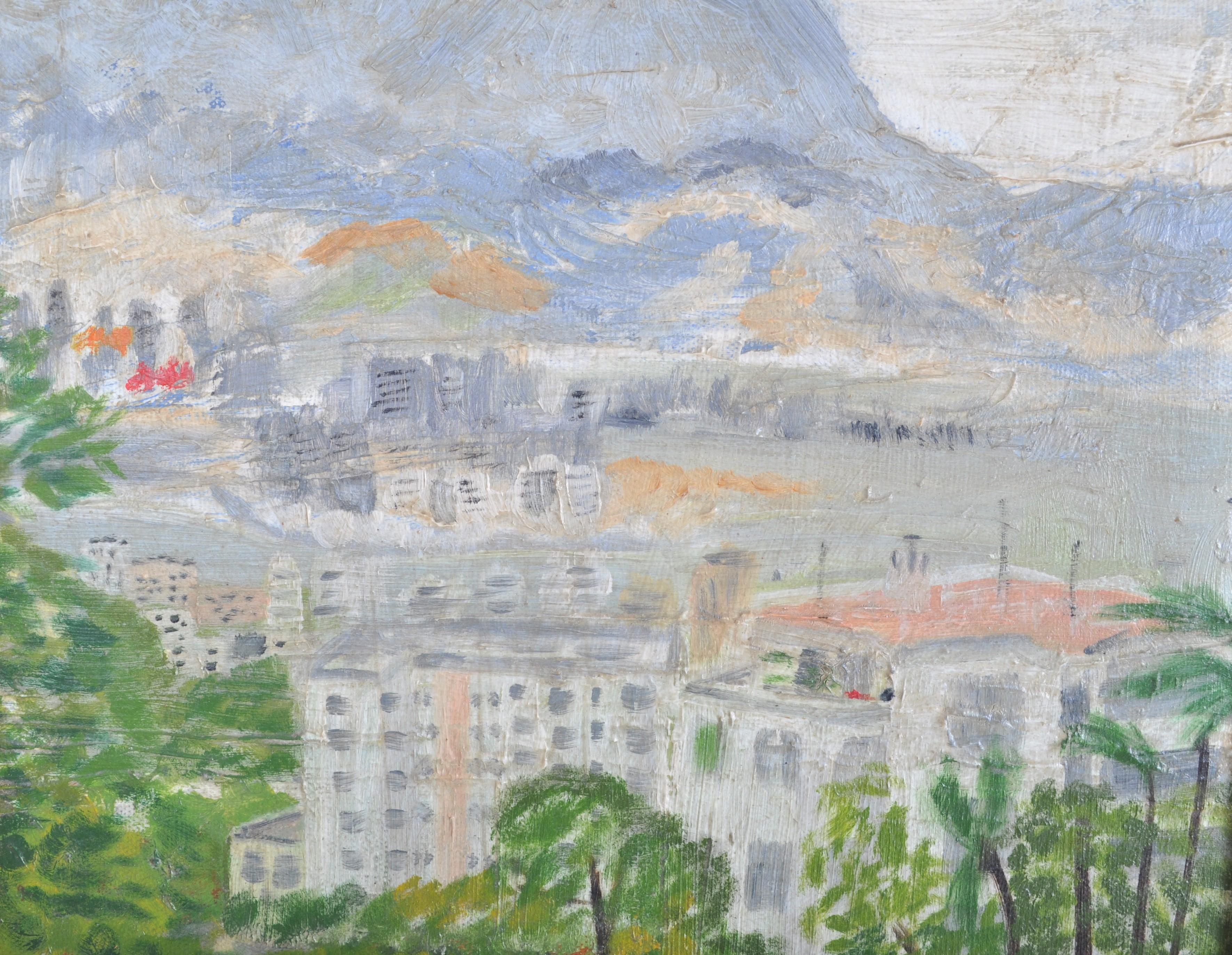Peinture à l'huile impressionniste chinoise sur panneau - Paysage de Hong Kong - Hu Shanyu, années 1950 en vente 5