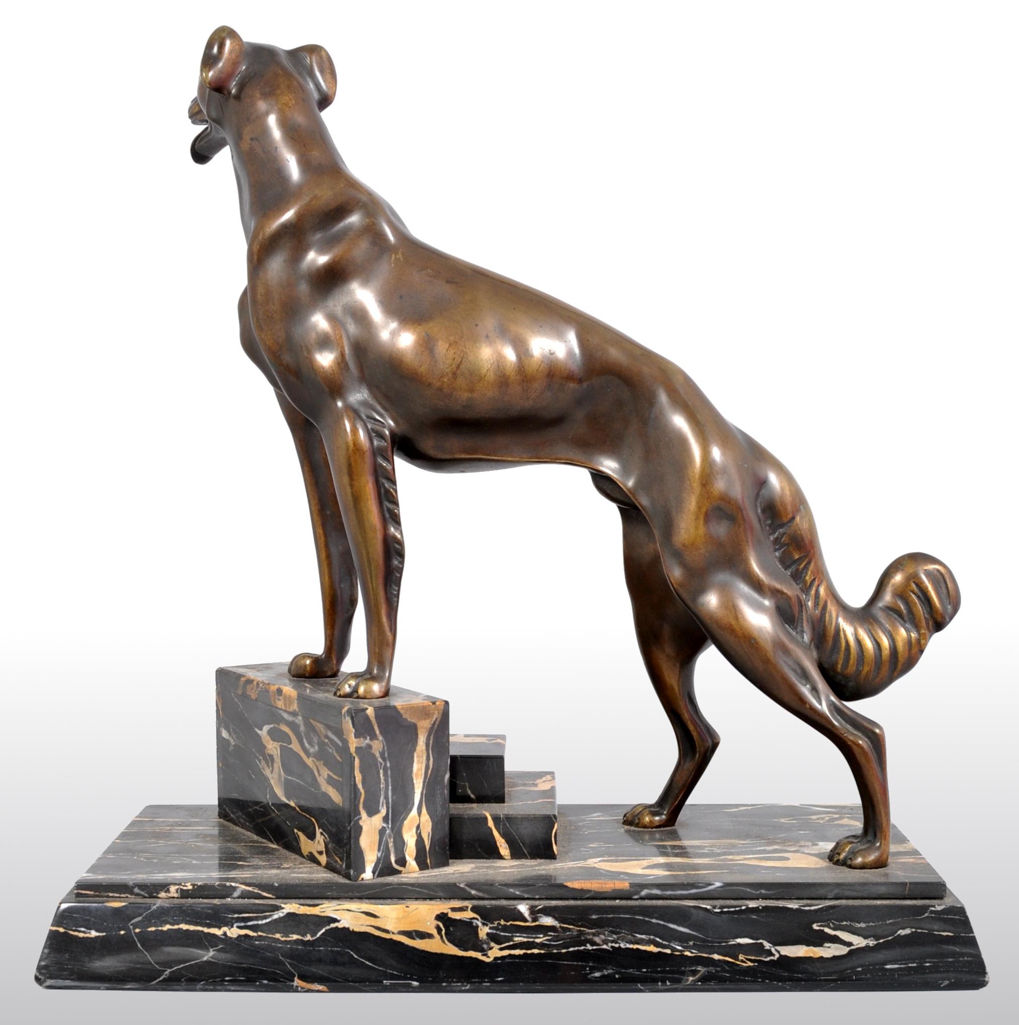 Antique French Art Deco Bronze Russian Borzoi/Wolfhound Louis-Albert Carvin 1925 1