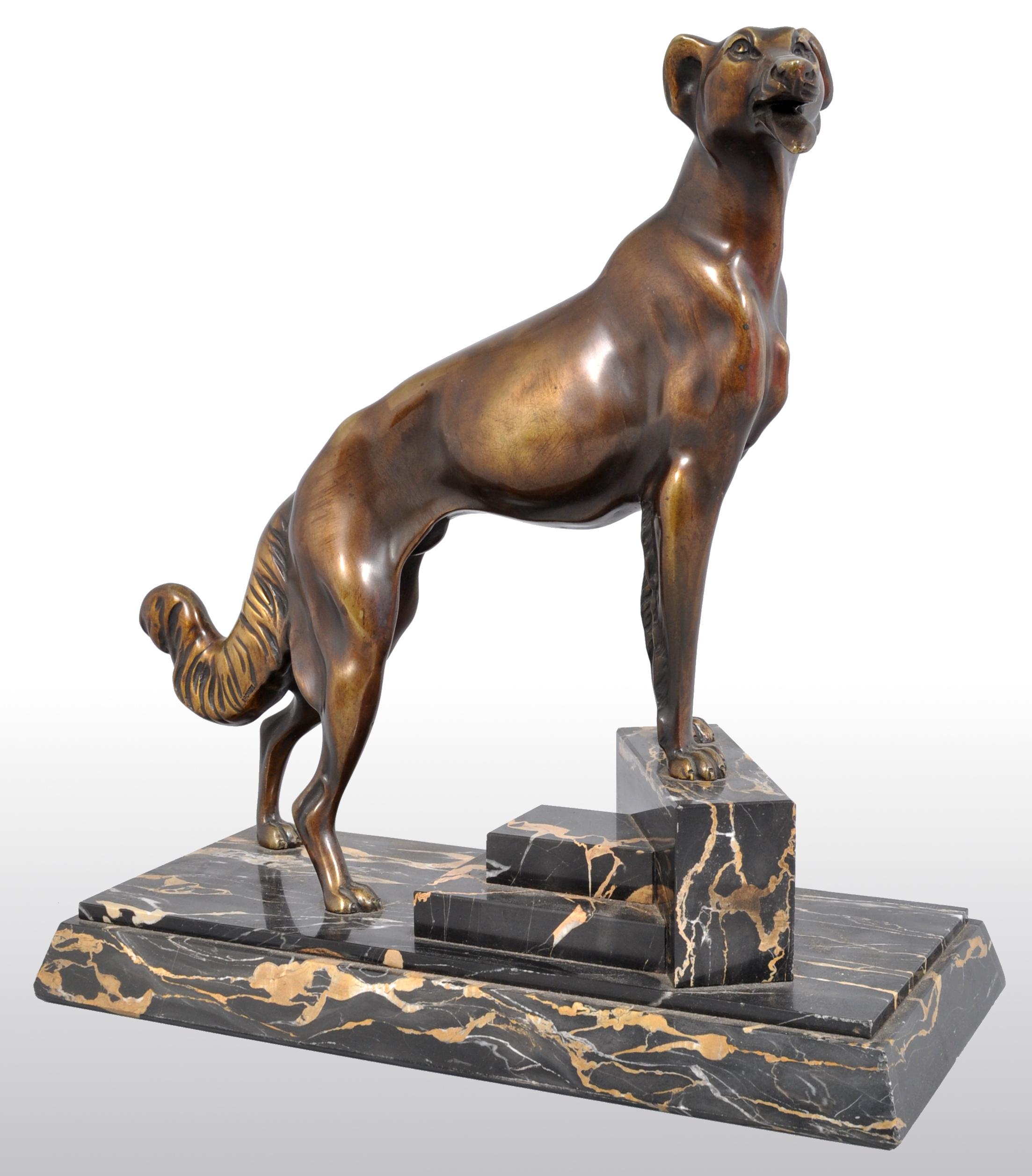 Antique French Art Deco Bronze Russian Borzoi/Wolfhound Louis-Albert Carvin 1925 4