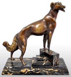 Antique French Art Deco Bronze Russian Borzoi/Wolfhound Louis-Albert Carvin 1925