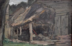 Antique French Impressionist Oil Painting Farm Landscape by Paul Poseler 1900