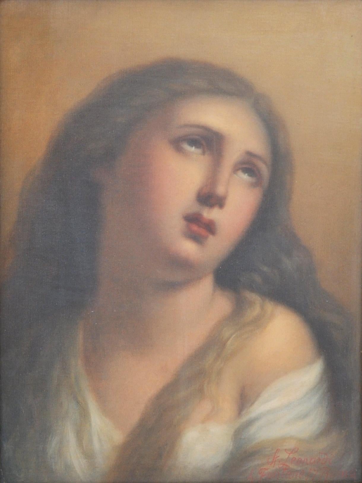 « Mary Magdalene », huile sur toile ancienne du Grand Tour italien, Guido Reni, circa 1840 - Painting de Achille Leonardi