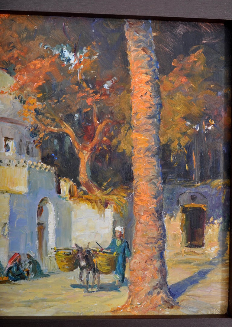Antique Orientalist Oil Painting on Panel, Cairo, Egypt Anton (Tony) Binder 1895 - Black Landscape Painting by Anton Binder