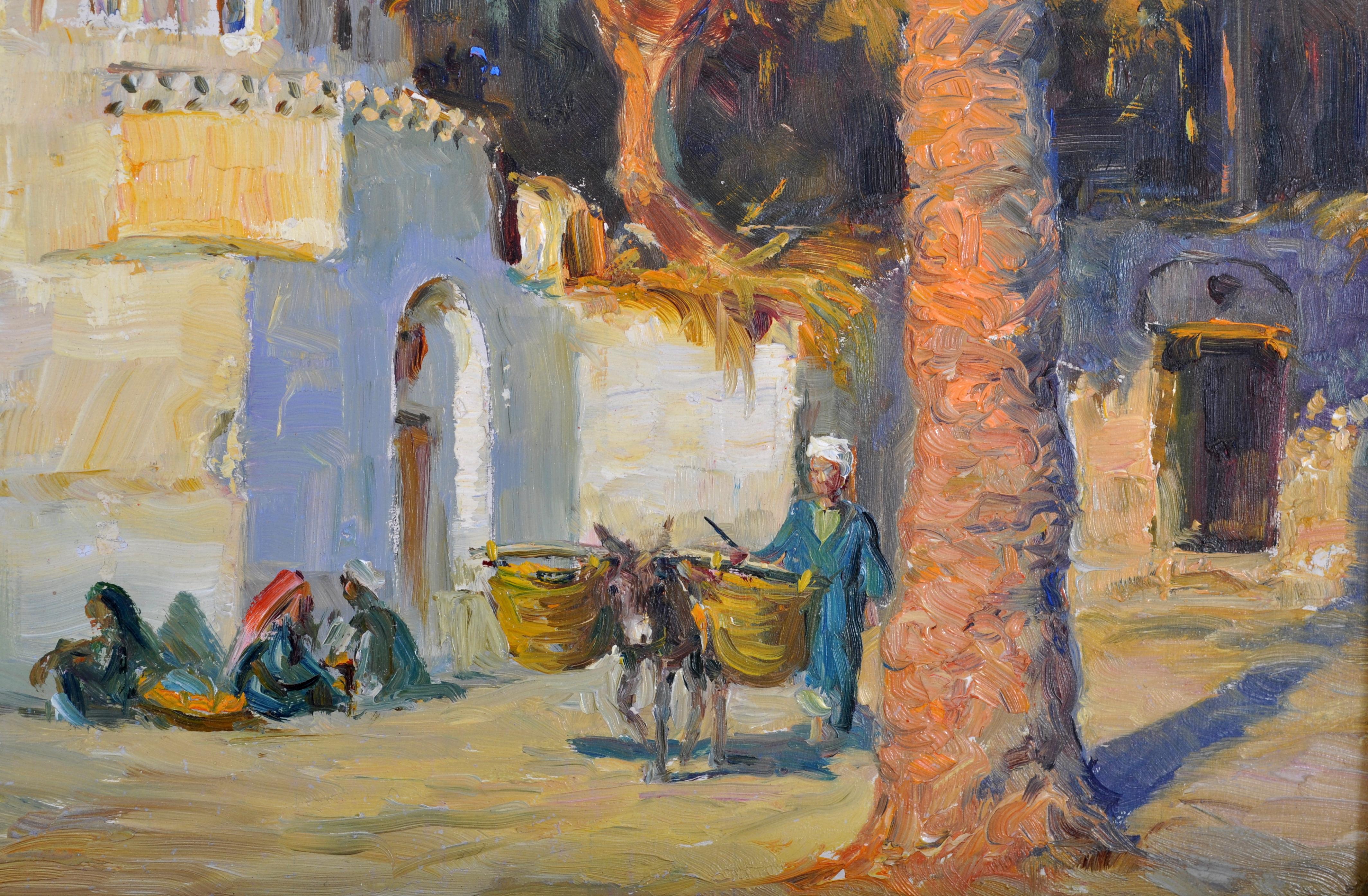 Antique Orientalist Oil Painting on Panel, Cairo, Egypt Anton (Tony) Binder 1895 - Black Landscape Painting by Anton Binder