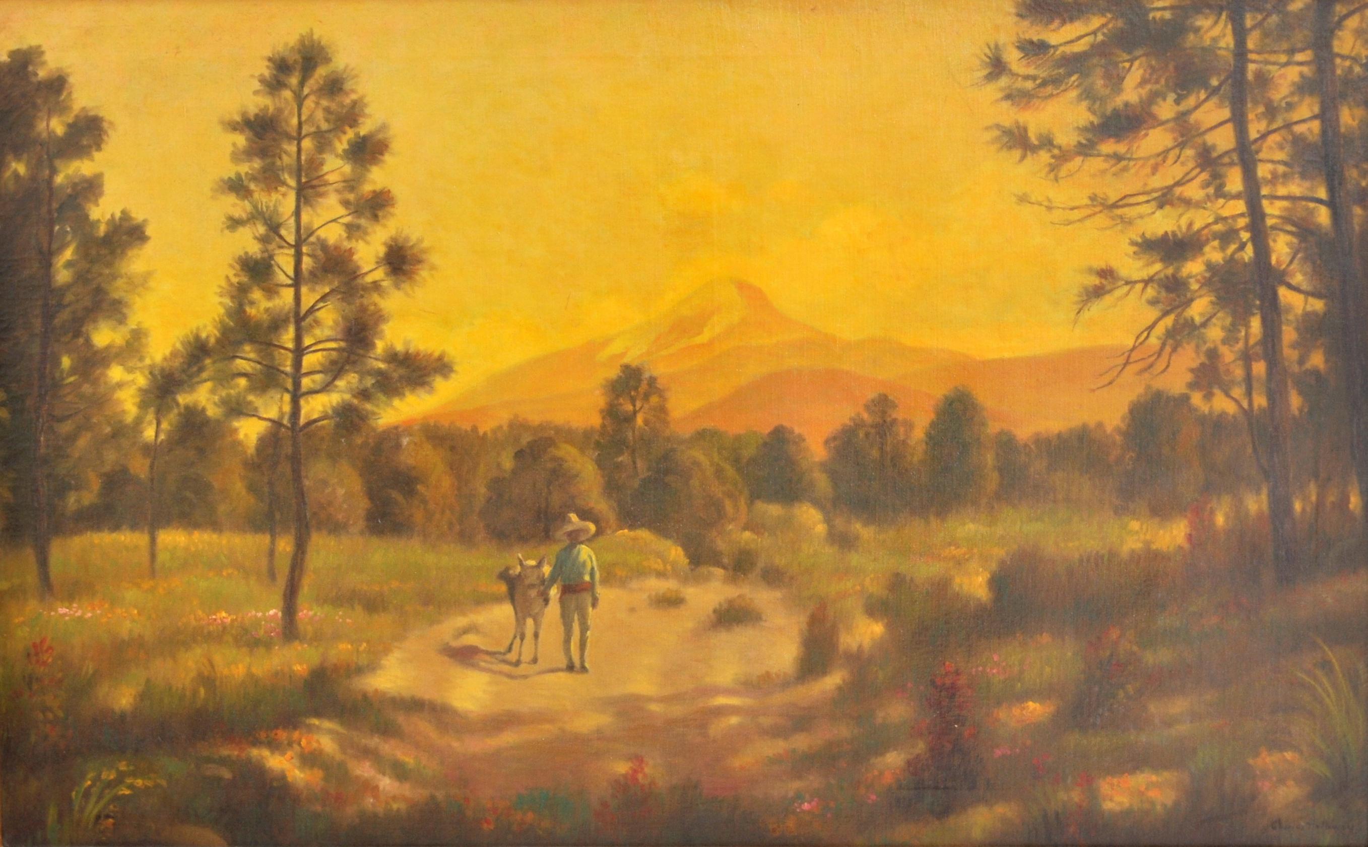 Ancienne huile américaine sur toile de Charles Holloway - Paysage sud-américain, 1915 en vente 1