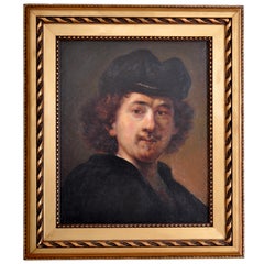 "Rembrandt Self-Portrait" Italian Oil on Canvas Circa 1885 by Giuseppe Zanetti