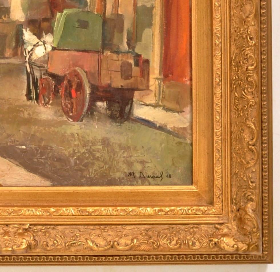 French Oil on Canvas Michel Dureuil Street Scene New School of Paris 1948 For Sale 5