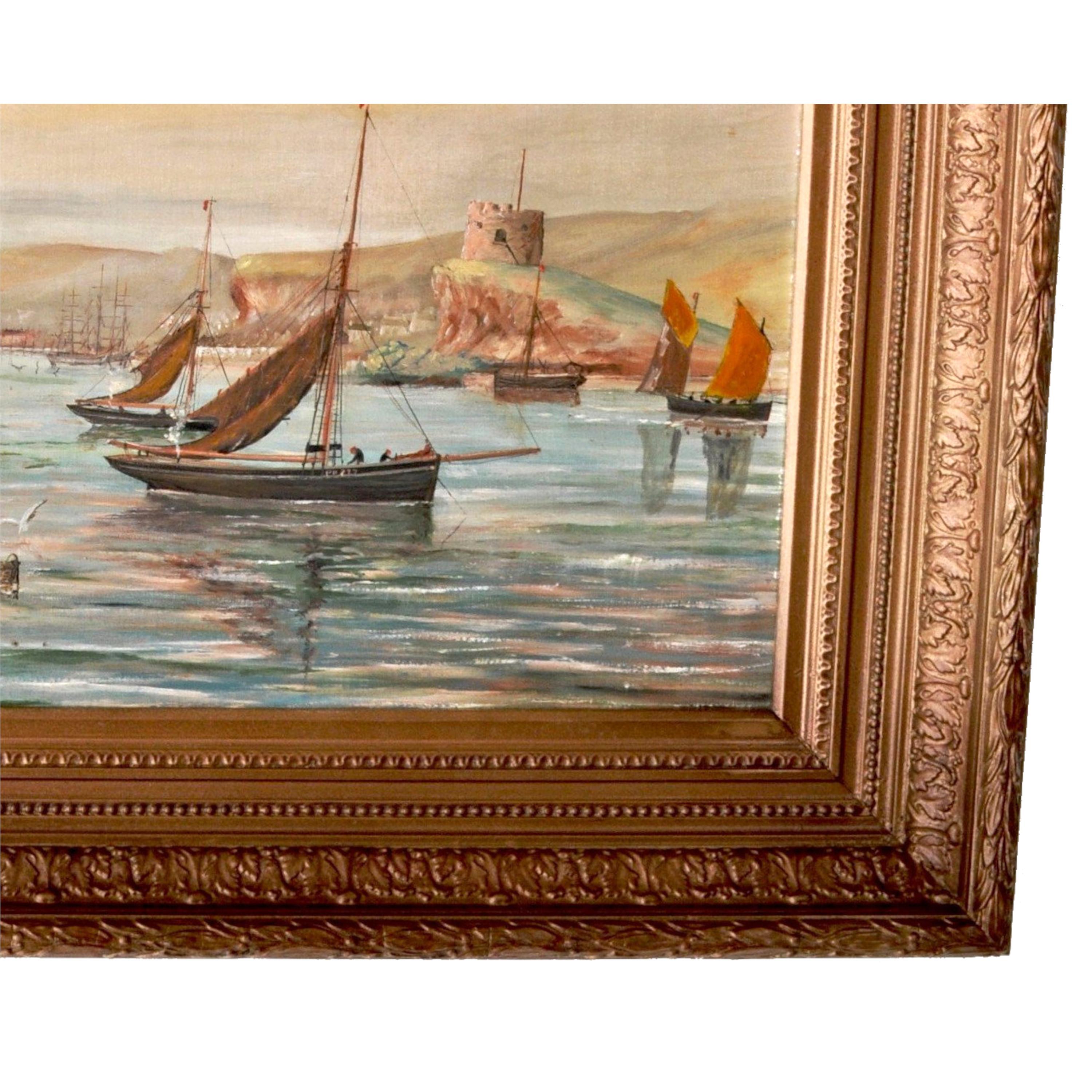 Antique Oil on Canvas Seascape Maritime Ships Painting by William Turner Davey For Sale 8