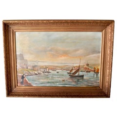 Antique Oil on Canvas Seascape Maritime Ships Painting by William Turner Davey