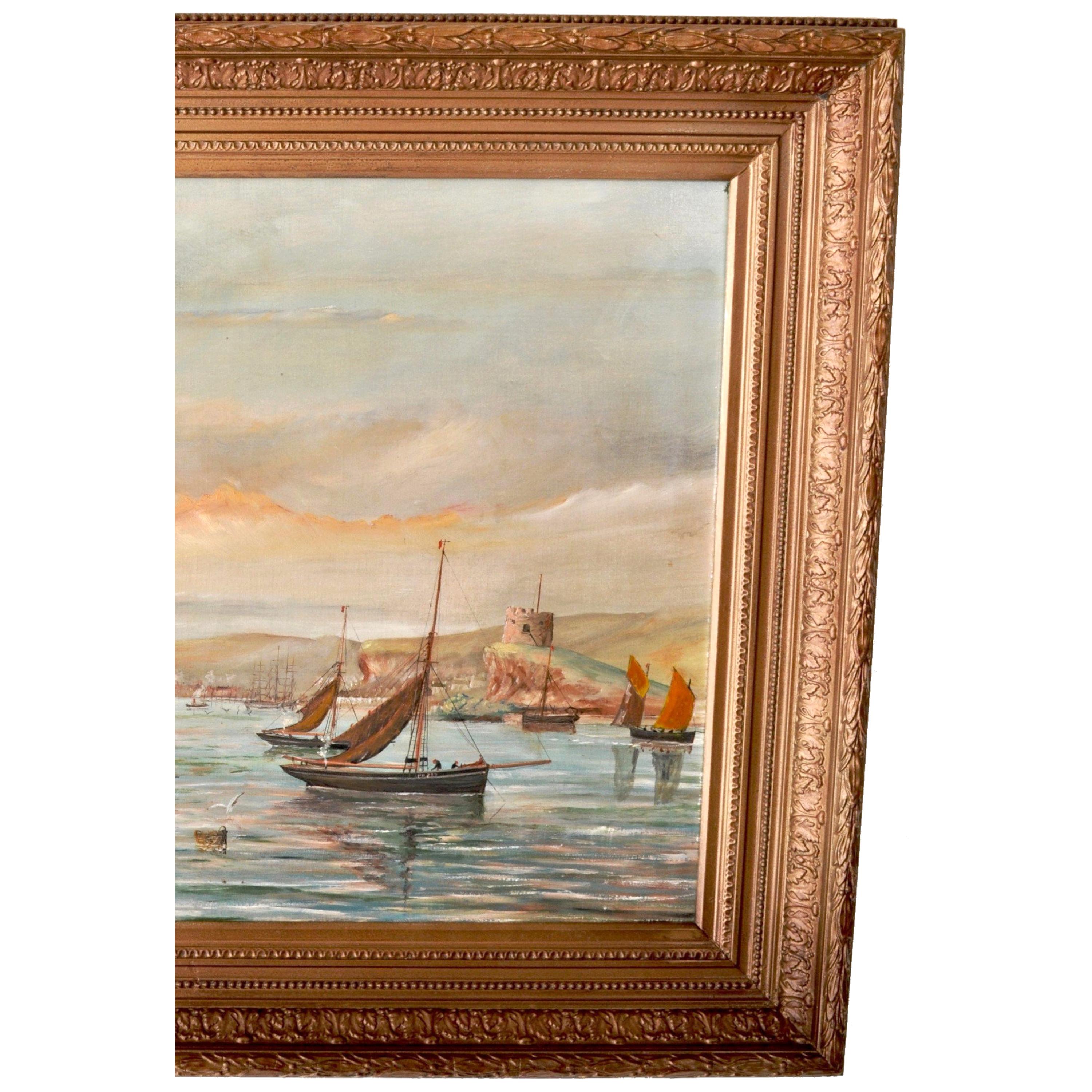 Antique Oil on Canvas Seascape Maritime Ships Painting by William Turner Davey For Sale 1