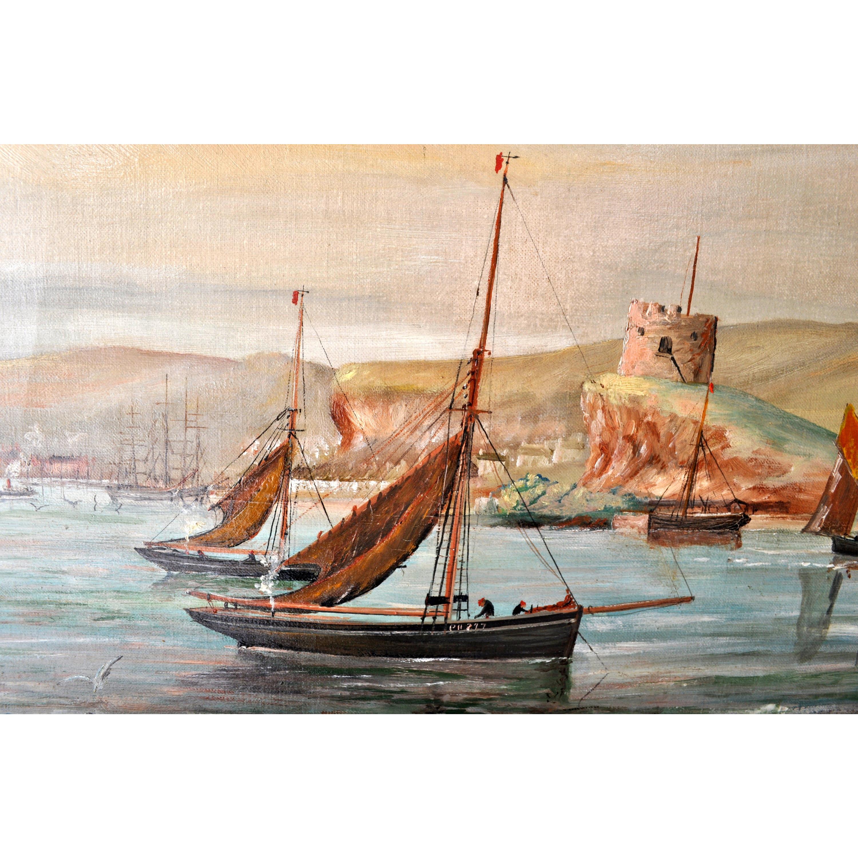 Antique Oil on Canvas Seascape Maritime Ships Painting by William Turner Davey For Sale 2