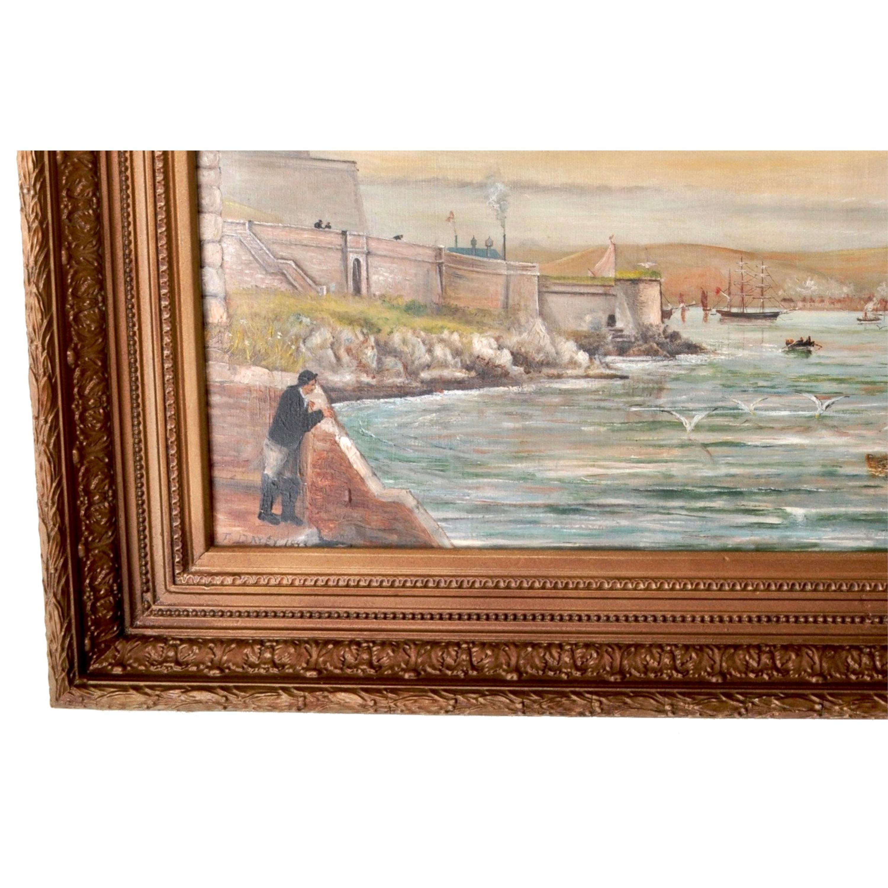 Antique Oil on Canvas Seascape Maritime Ships Painting by William Turner Davey For Sale 7