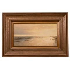 Acuarela americana Atlantic City Nueva Jersey Costa Playa Puesta de sol Firmada Fecha 1875