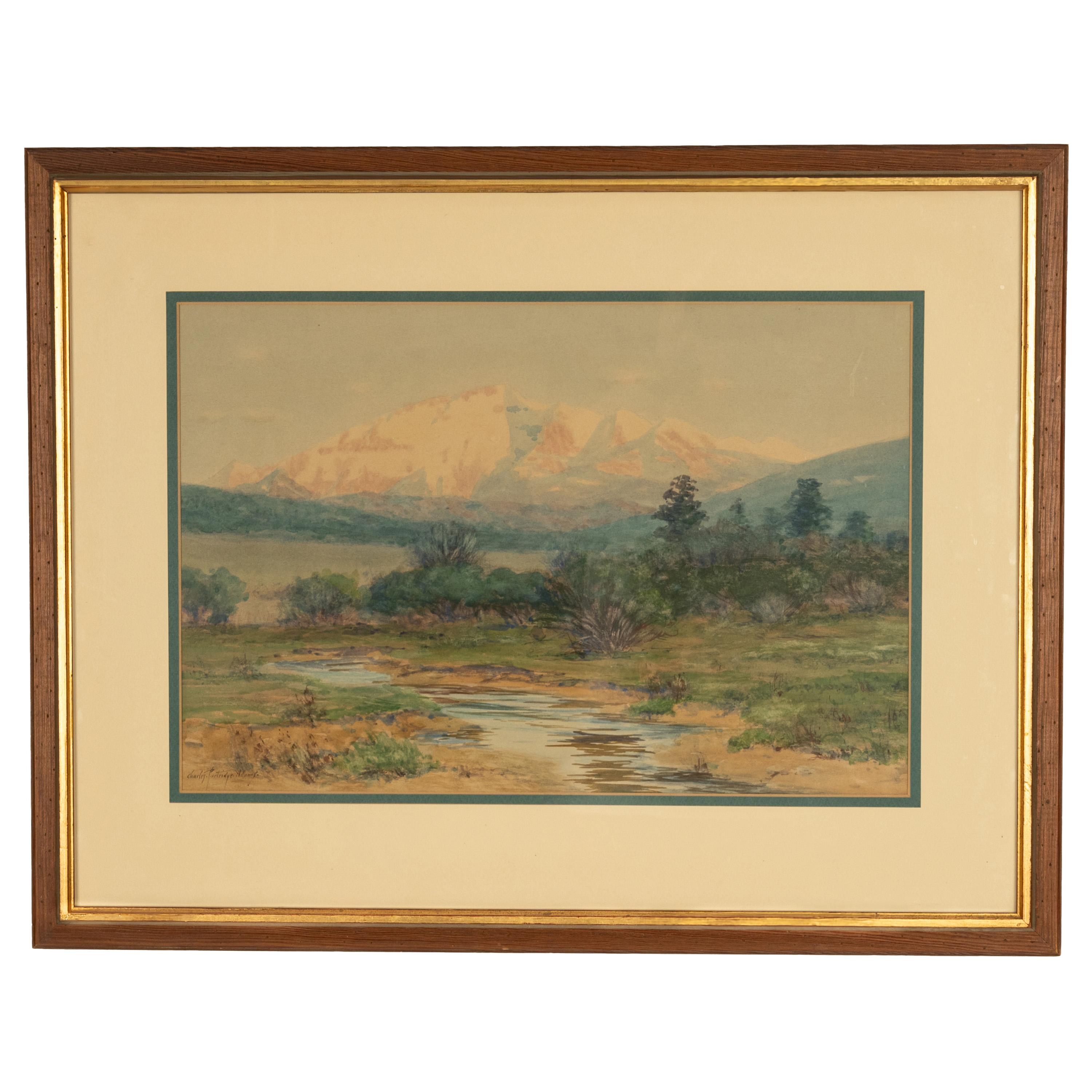 Peinture impressionniste ancienne « Spanish Peaks », paysage de montagnes du Colorado, 1900